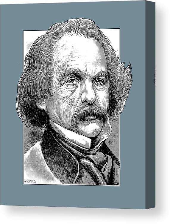 Nathaniel Hawthorne American Novelist Short Story Writer History Morality Religion Salem Massachusetts Ancestors Witch Trials Bowdoin College Canvas Print featuring the drawing Hawthorne Ink by Greg Joens