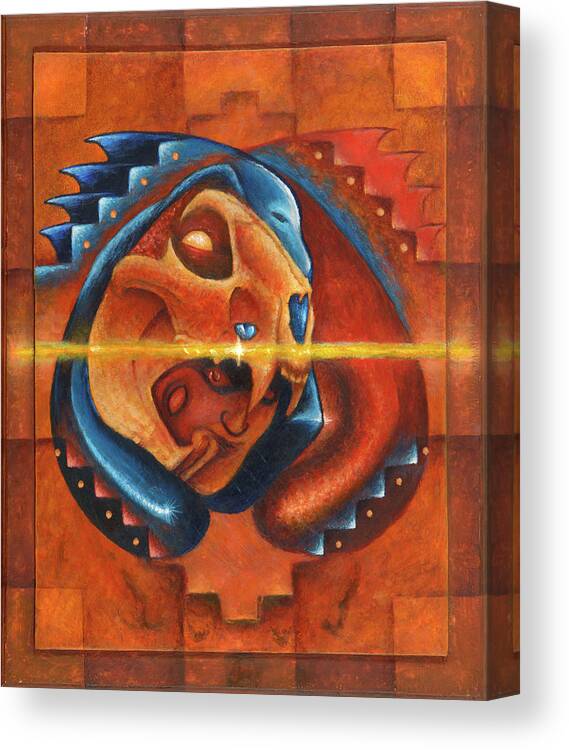 Native American Canvas Print featuring the painting Heart of the Jaguar Priest by Kevin Chasing Wolf Hutchins