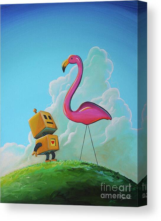 Robot Canvas Print featuring the painting Hello Pinky by Cindy Thornton