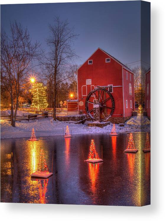 Smithville Canvas Print featuring the photograph Historic Smithville Mill at Christmas by Kristia Adams