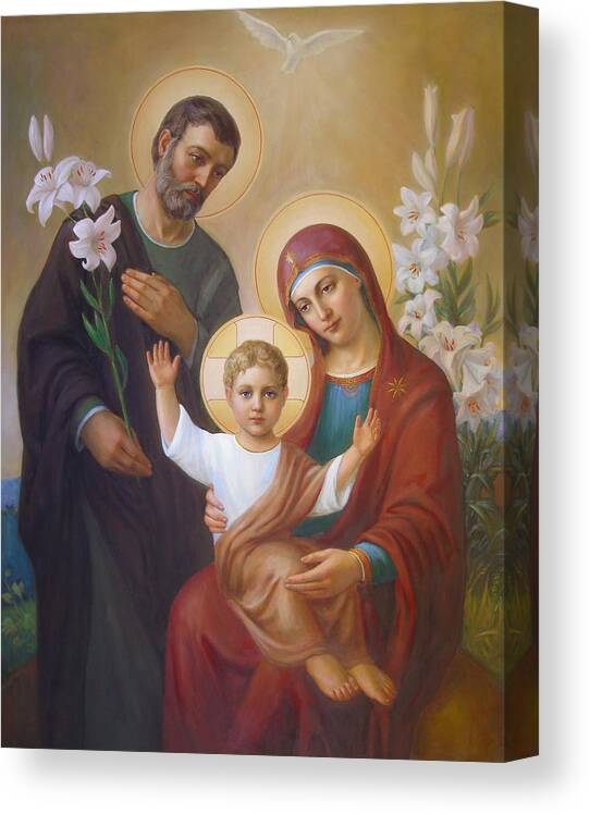 Jesus Canvas Print featuring the painting Holy Family by Svitozar Nenyuk