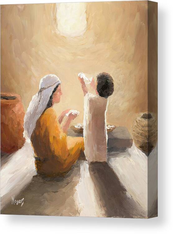 Jesus Canvas Print featuring the painting Holy Mother and Child by Mike Moyers