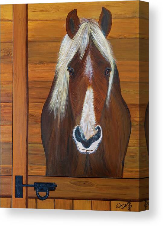 Horse Canvas Print featuring the painting Horse In His Barn Stall by Dee Browning
