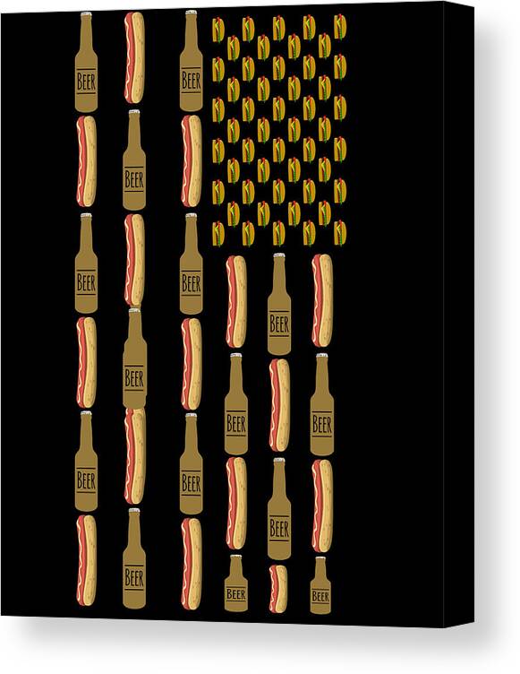 Funny Canvas Print featuring the digital art Hot Dogs Beer Flag 4th of July by Flippin Sweet Gear