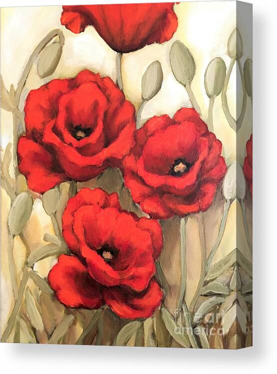 Poppy Canvas Print featuring the painting Hot red poppies by Inese Poga