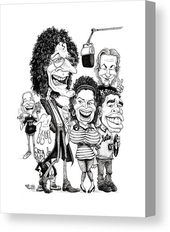Caricature Canvas Print featuring the drawing Howard Stern Show by Mike Scott