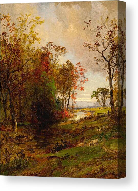 Jasper Francis Cropsey Canvas Print featuring the painting Hudson Valley Landscape by Jasper Francis Cropsey