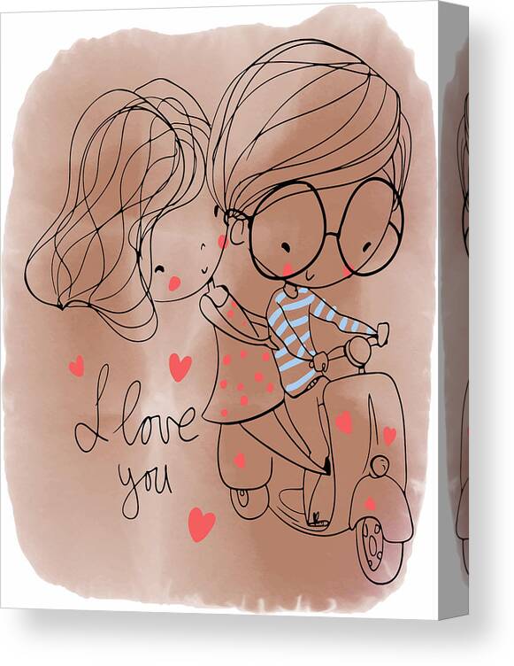 I love You Graphy Illustration, Girl Cycling, Couple Sketch Illustration, Anime  Couple love Line Art Canvas Print / Canvas Art by Mounir Khalfouf - Fine  Art America