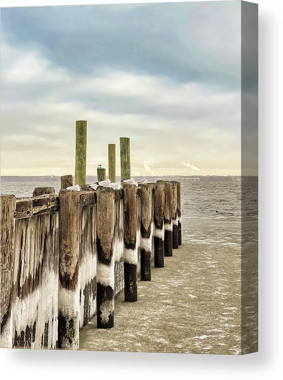Pilings Canvas Print featuring the photograph Ice Tracks Of The Tides by Gary Slawsky