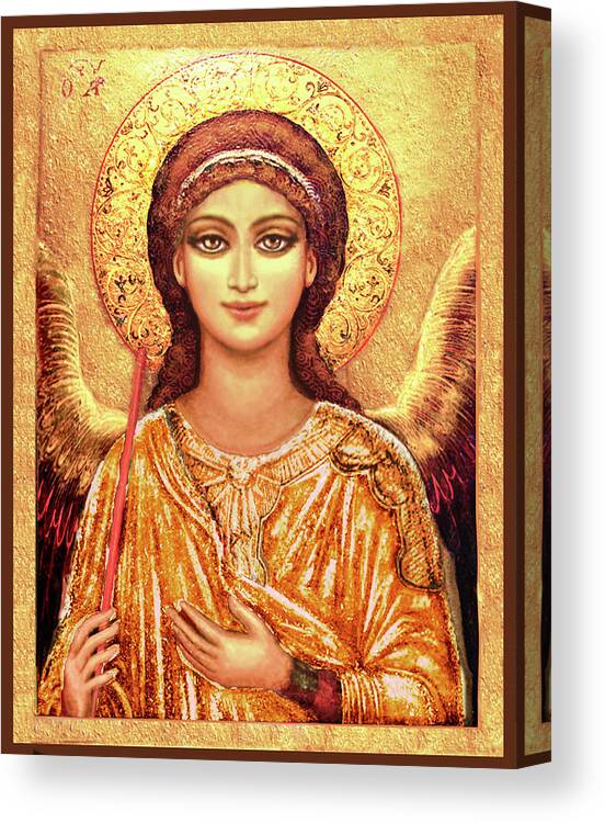 Christian Icons Print Canvas Print featuring the mixed media Icon Archangel Gabriel by Ananda Vdovic