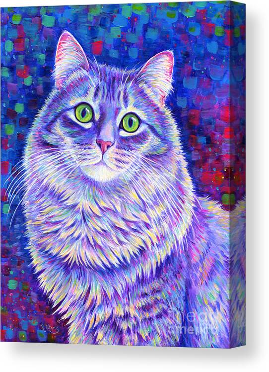 Gray Tabby Canvas Print featuring the painting Iridescence - Colorful Gray Tabby Cat by Rebecca Wang
