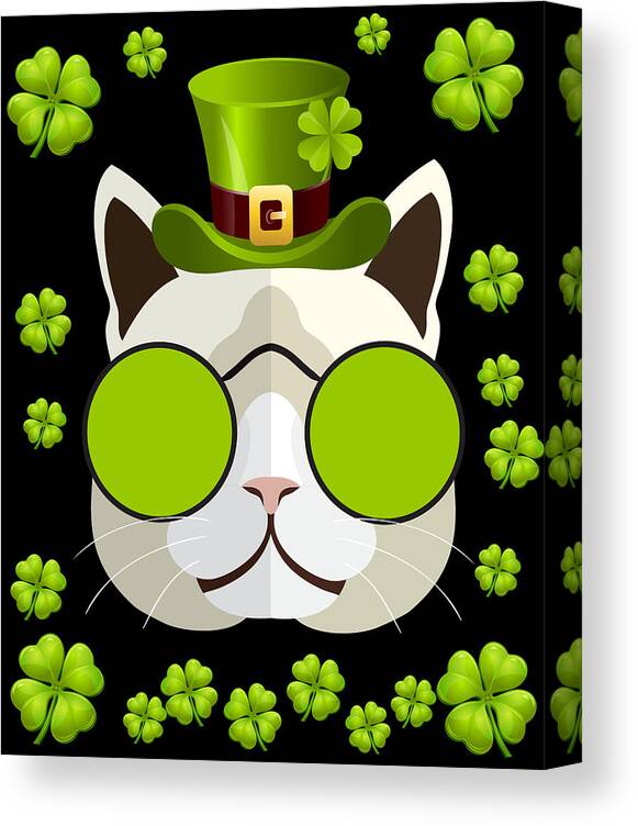 Funny Canvas Print featuring the digital art Irish Leprechaun Cat by Flippin Sweet Gear