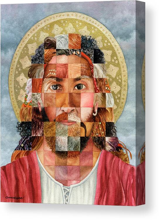 Jesus Painting Spiritual Painting Religious Painting Halo Painting Christ Painting God Painting World Peoples Painting Kindness Painting Compassion Painting Lord Paintingjesus Christ Painting Heaven Painting Canvas Print featuring the painting It's All About Love by Anne Gifford