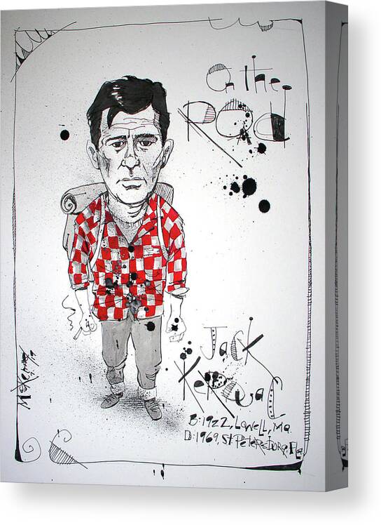  Canvas Print featuring the drawing Jack Kerouac by Phil Mckenney