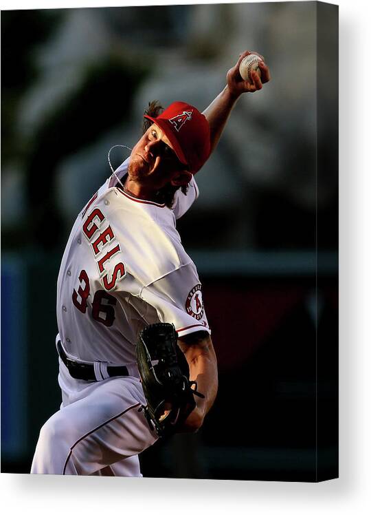 American League Baseball Canvas Print featuring the photograph Jered Weaver by Stephen Dunn