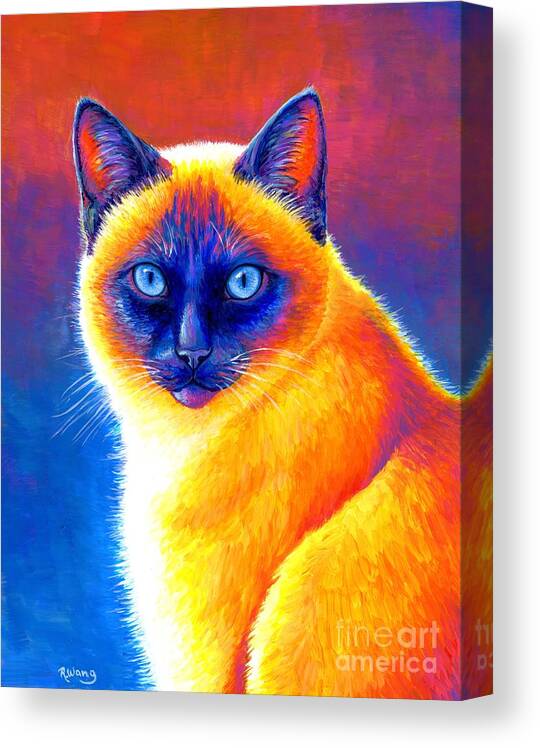 Siamese Cat Canvas Print featuring the painting Jewel of the Orient - Colorful Siamese Cat by Rebecca Wang
