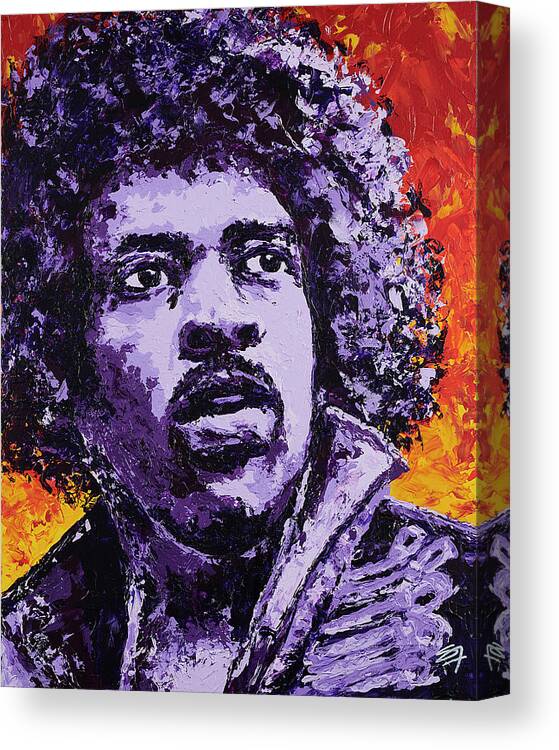 Jimi Hendrix Canvas Print featuring the painting Jimi Hendrix FIRE by Steve Follman