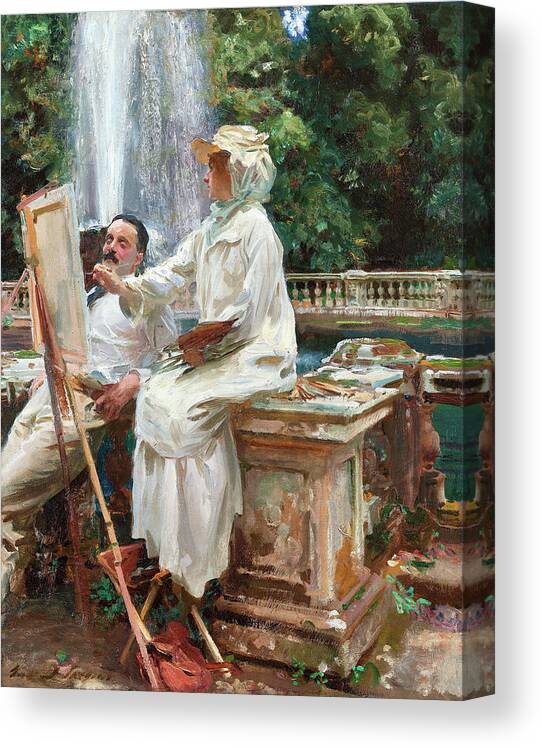 Antique Canvas Print featuring the digital art John Singer Sargent The Fountain by Nicholas Fowler