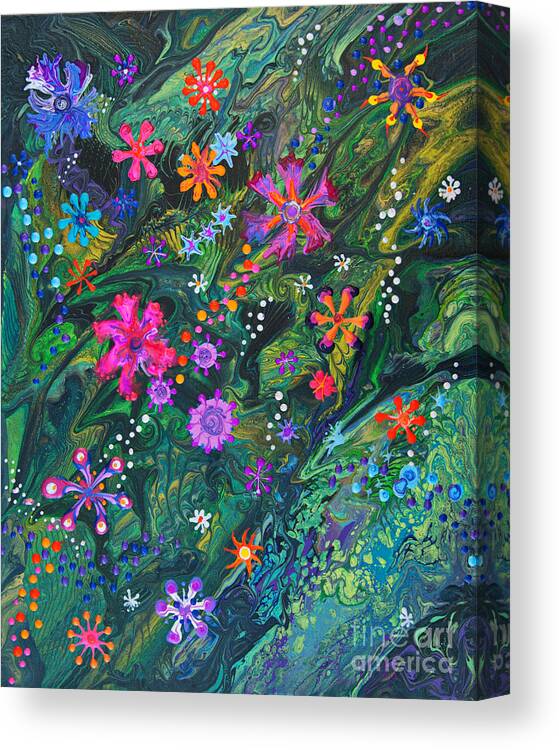 Flowers Floral Lush Tropical Organic Colorful Vibrant Dramatic Fun Canvas Print featuring the painting Jungle Seduction 7022 B by Priscilla Batzell Expressionist Art Studio Gallery