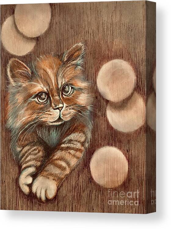 Bubbles Canvas Print featuring the drawing Kitten and bubbles by Lana Sylber
