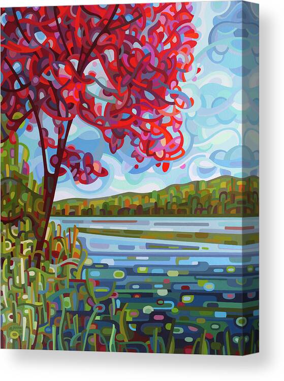 Fall. Red Maple Canvas Print featuring the painting Lady in Red by Mandy Budan