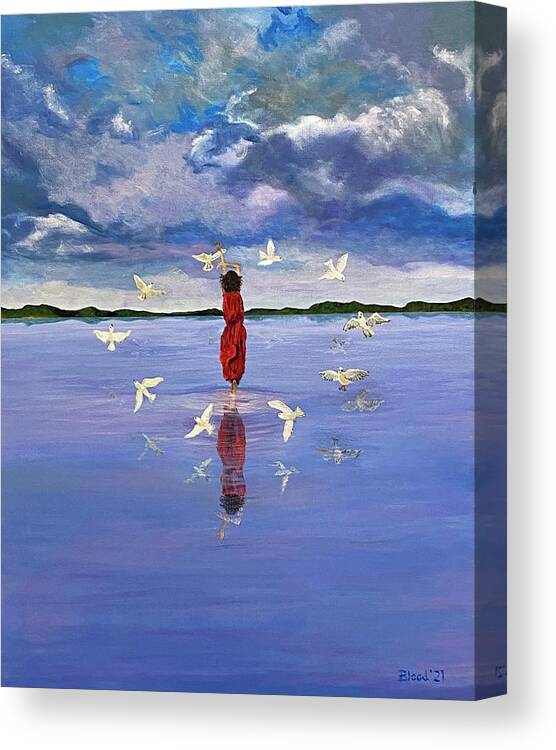 Purple Sky Canvas Print featuring the painting Lady of the Lake by Thomas Blood