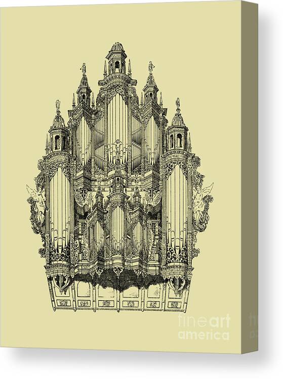 Organ Canvas Print featuring the digital art Large pipe organ by Madame Memento