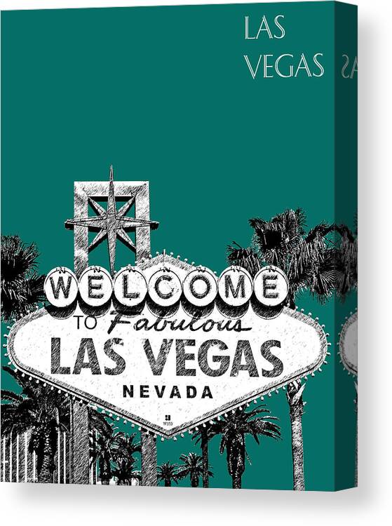 Architecture Canvas Print featuring the digital art Las Vegas Welcome to Las Vegas - Sea Green by DB Artist