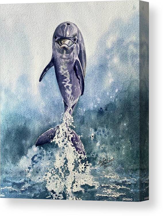 Dolphins Canvas Print featuring the painting Leap by Michal Madison