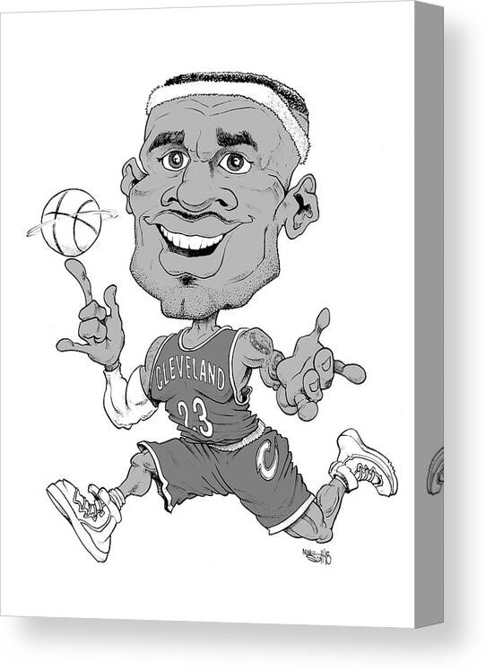 Caricature Canvas Print featuring the drawing LeBron James by Mike Scott
