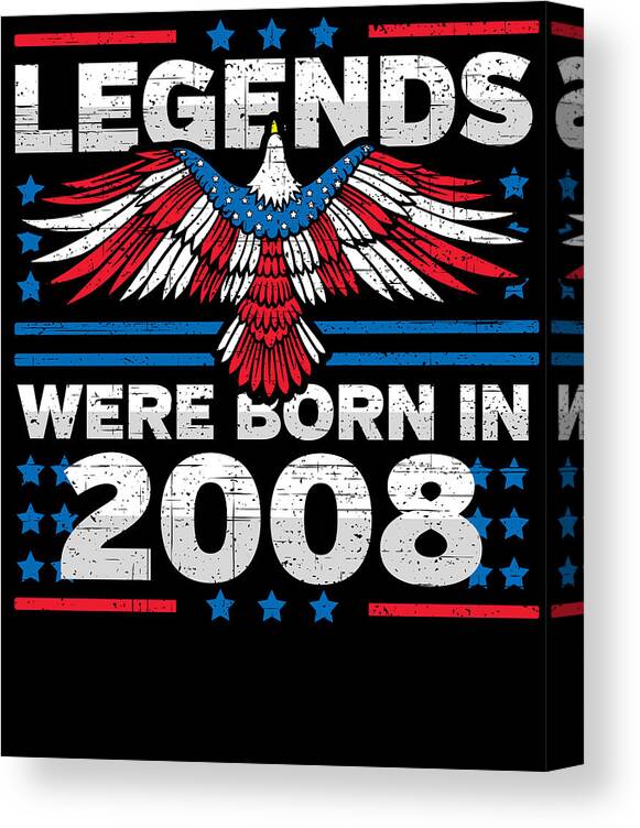 Retro Canvas Print featuring the digital art Legends Were Born in 2008 Patriotic Birthday by Flippin Sweet Gear
