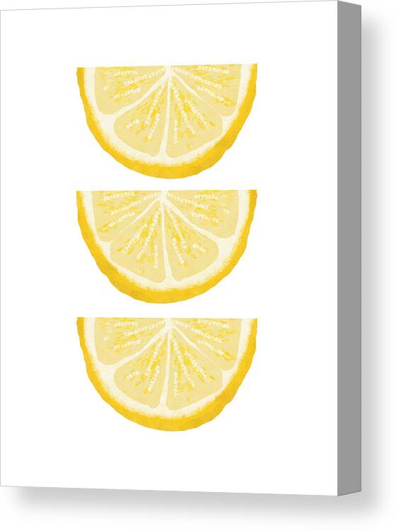 Lemons Canvas Print featuring the painting Lemon Wedges- Art by Linda Woods by Linda Woods