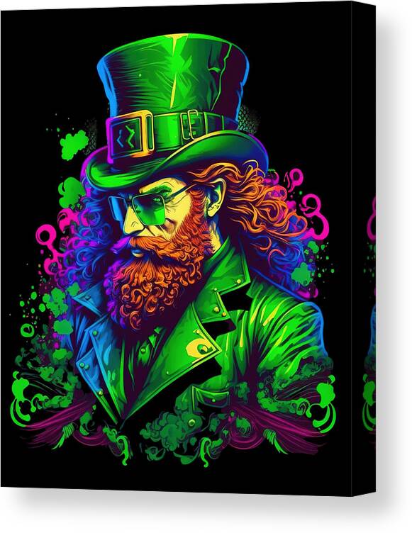 Cool Canvas Print featuring the digital art Leprechaun St Patricks Day Retro Abstract by Flippin Sweet Gear