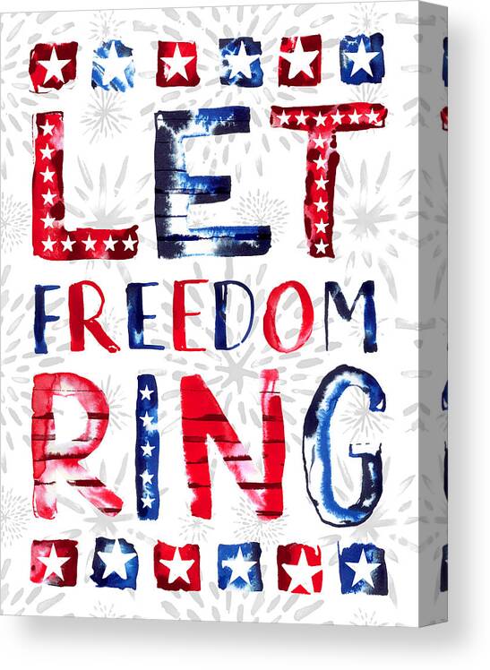 Fireworks Canvas Print featuring the painting Let Freedom Ring - Art by Jen Montgomery by Jen Montgomery