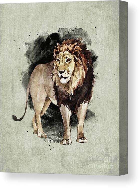 Lion Canvas Print featuring the painting Lion Watercolor Animal Art Painting by Garden Of Delights