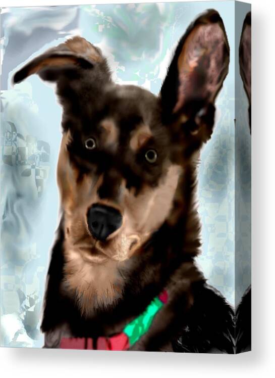 Doberman Mix Dog Hera Canvas Print featuring the mixed media Little Hero Goddess by Pamela Calhoun