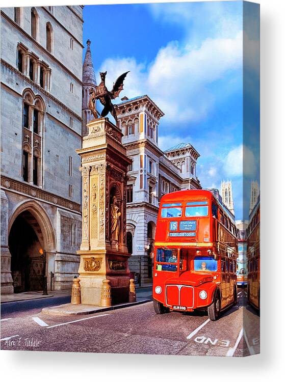 London Canvas Print featuring the digital art London Vintage Bus The Strand by Mark Tisdale
