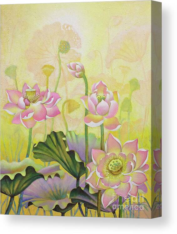 Lotus Canvas Print featuring the painting Lotus. Tender light by Yuliya Glavnaya