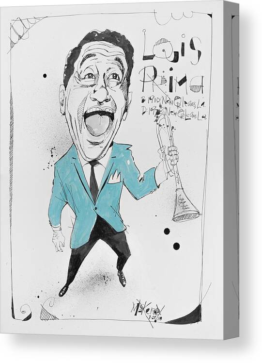  Canvas Print featuring the drawing Louis Prima by Phil Mckenney
