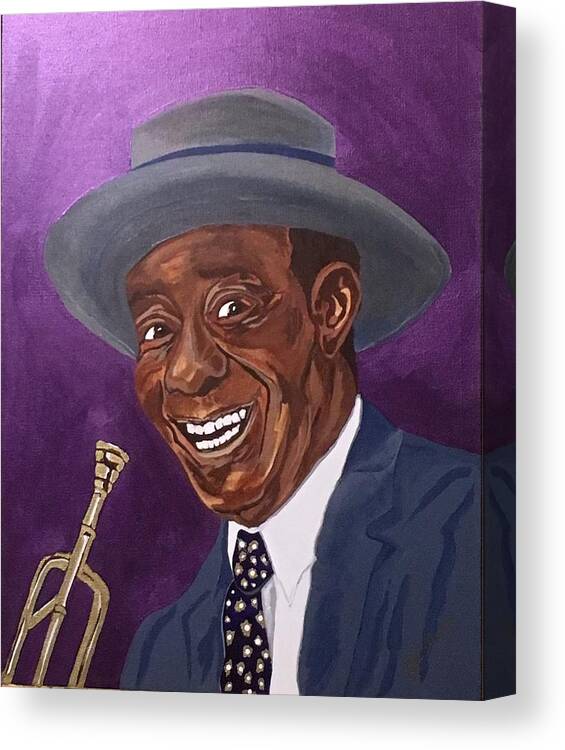 Louis Armstrong Canvas Print featuring the painting Louis Sporting a New Hat by Bill Manson