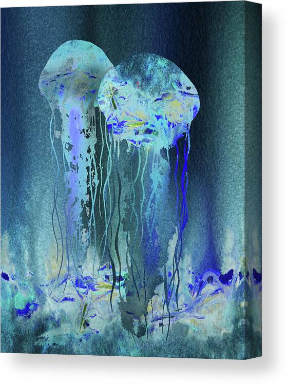 Jellyfish Canvas Print featuring the painting Magic Under The Sea Two Jellyfish by Irina Sztukowski