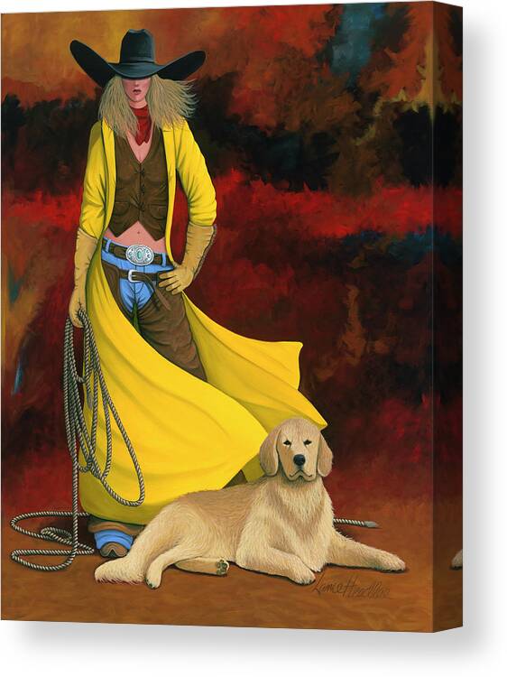 Cowgirl Girl And Dog Canvas Print featuring the painting Man's Best Friend by Lance Headlee