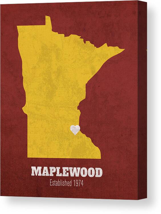 Maplewood Canvas Print featuring the mixed media Maplewood Minnesota City Map Founded 1974 University of Minnesota Color Palette by Design Turnpike