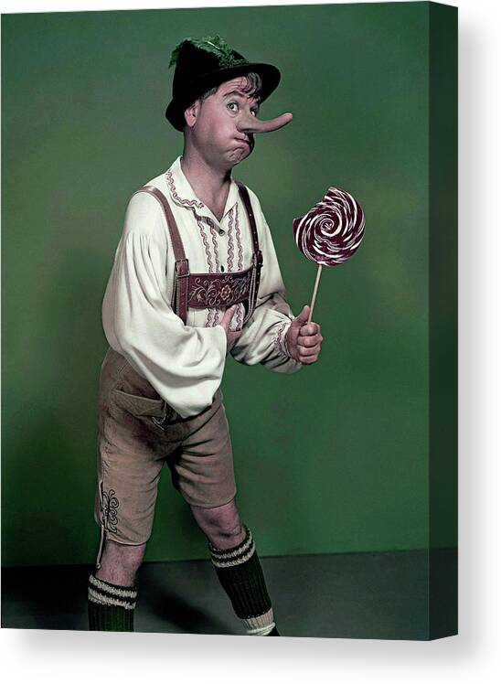 Mickey Rooney Canvas Print featuring the photograph MICKEY ROONEY in PINOCCHIO -1957-, directed by PAUL BOGART. by Album