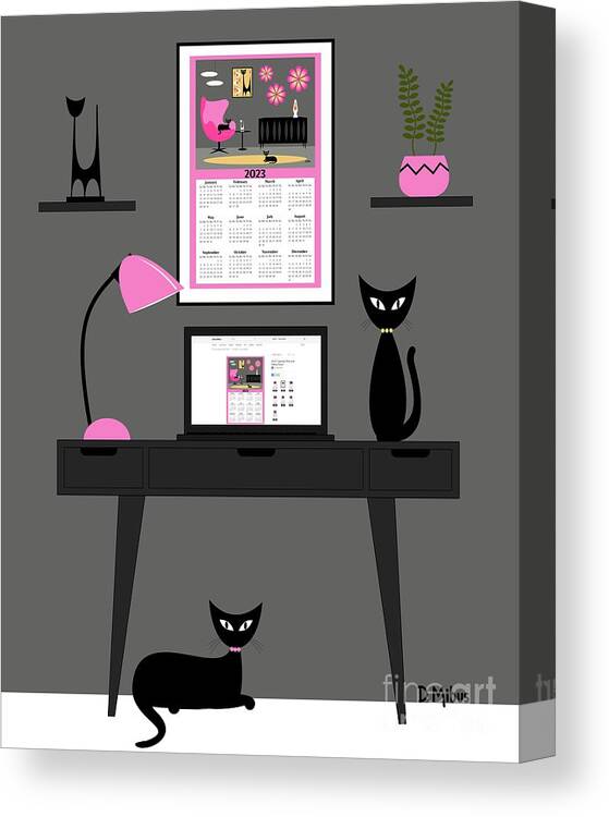Mid Century Cat Canvas Print featuring the digital art Mid Century Desk 3 by Donna Mibus