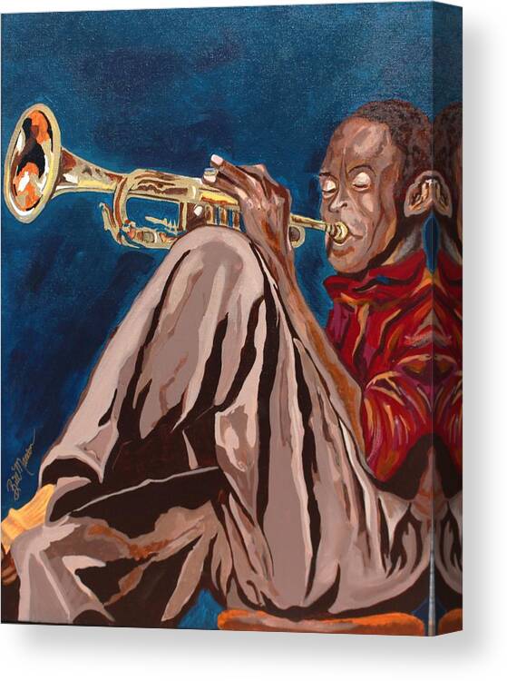  Canvas Print featuring the painting Miles Davis-Backstage by Bill Manson