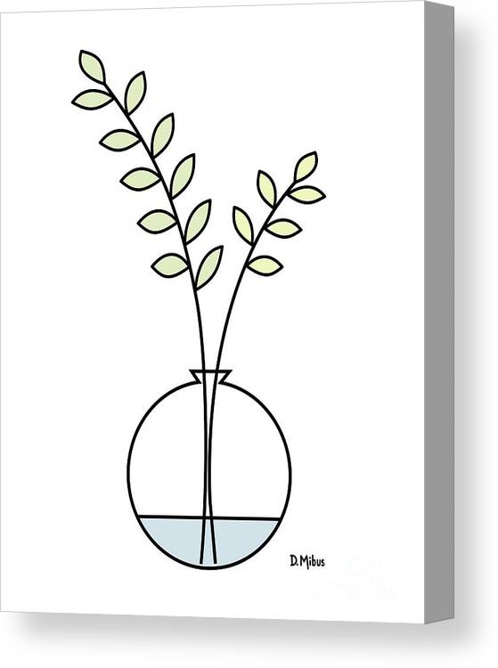 Minimalistic Design Canvas Print featuring the digital art Minimal Plant in Vase 1 by Donna Mibus