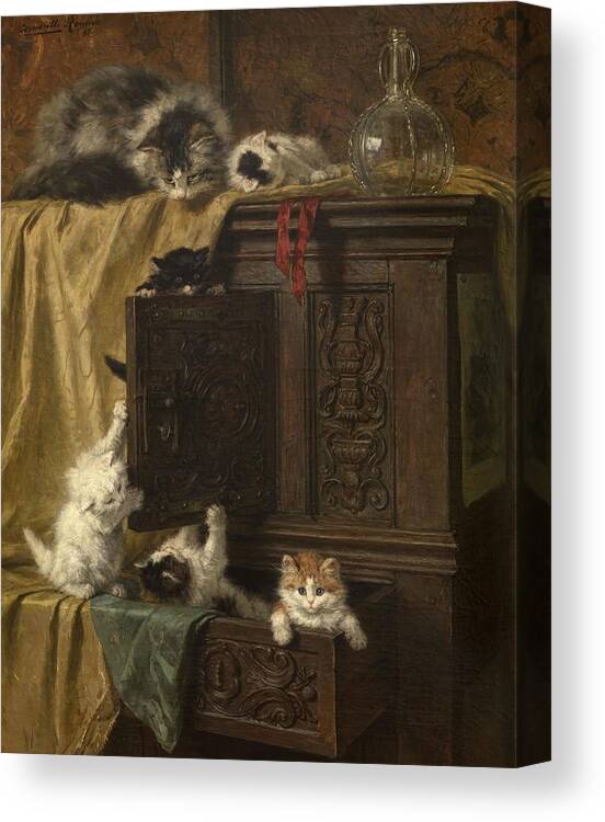 Horizontal Canvas Print featuring the drawing Misbehaving by Henriette Ronner Knip