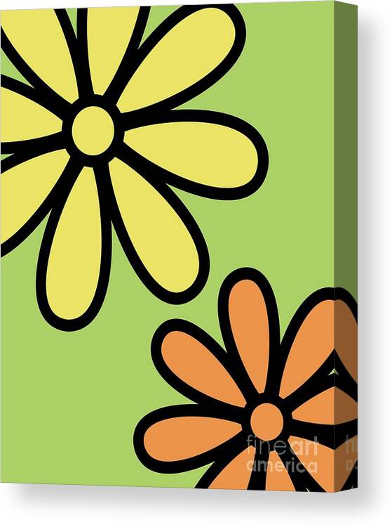 Mod Canvas Print featuring the digital art Mod Flowers 3 on Green by Donna Mibus