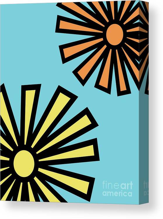 Mod Canvas Print featuring the digital art Mod Flowers 4 on Blue by Donna Mibus